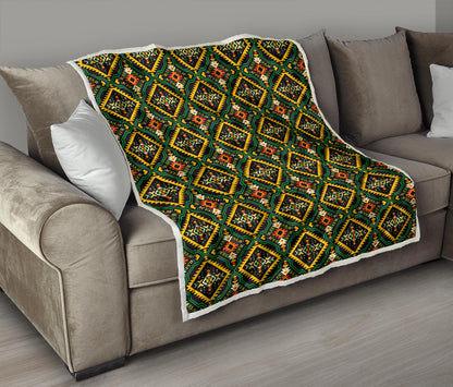 Kente Green Design African Print Quilt Bedspread
