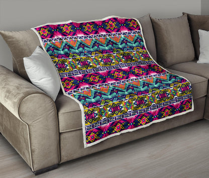 Indian Navajo Color Themed Design Print Quilt Bedspread