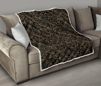 Lotus Gold Mandala Design Themed Quilt Bedspread