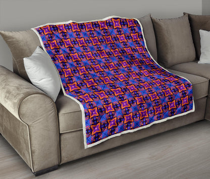 kaleidoscope Purple Orange Print Design Quilt Bedspread