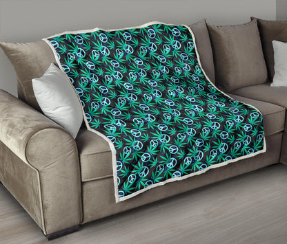 Peace Sign Themed Design Print Quilt Bedspread