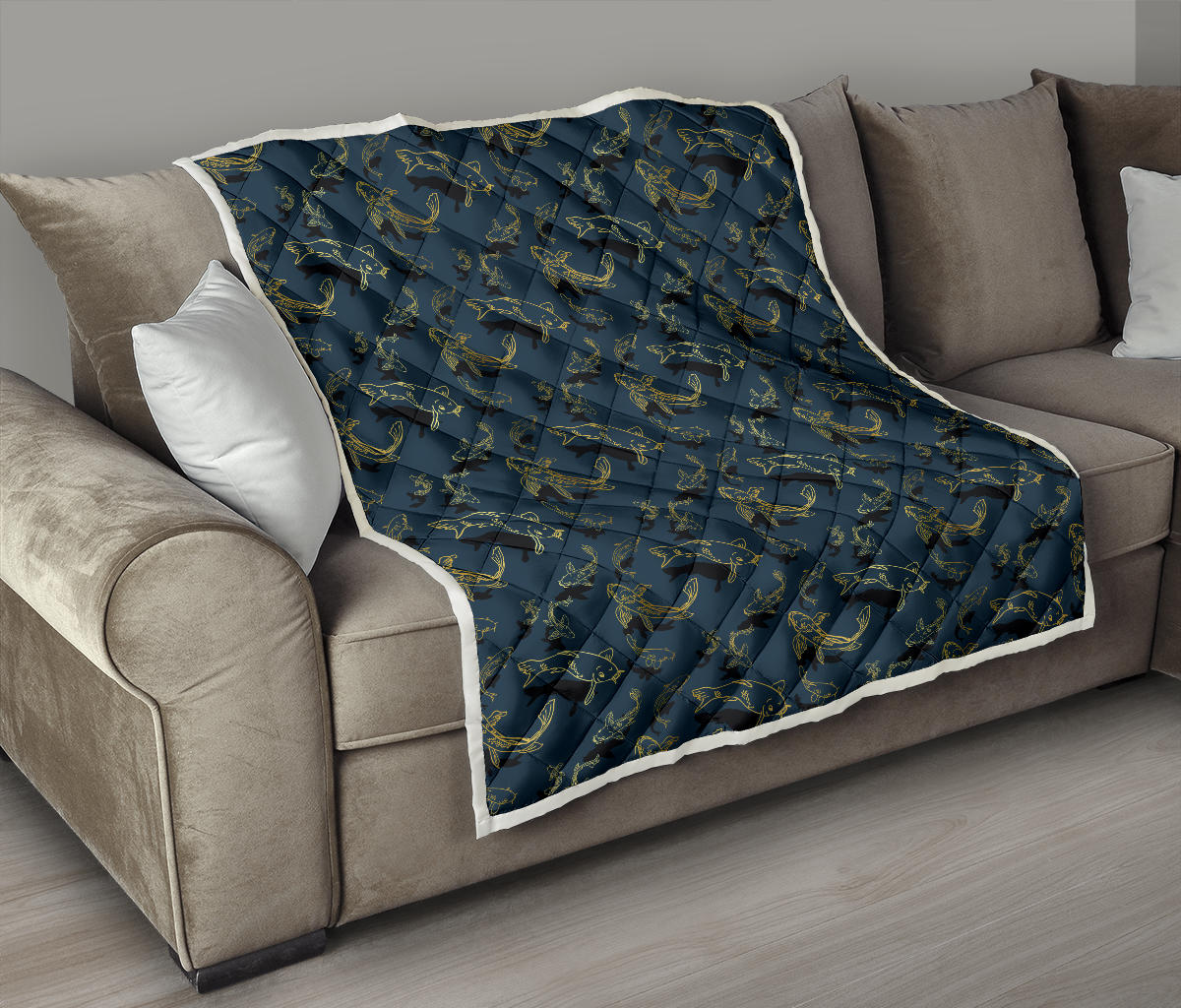 Koi Carp Gold Design Themed Print Quilt Bedspread