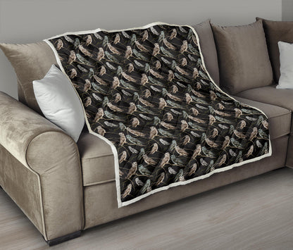Owl Branch Themed Design Print Quilt Bedspread