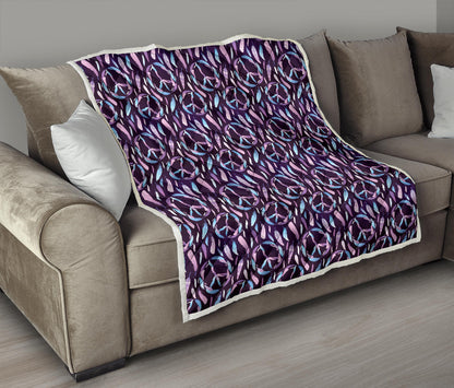 Peace Sign Feather Design Print Quilt Bedspread
