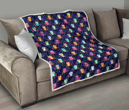 Owl Cute Themed Design Print Quilt Bedspread
