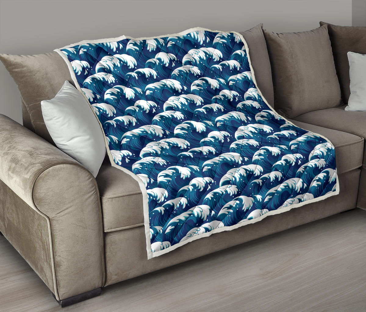 Ocean Wave Pattern Print Quilt Bedspread