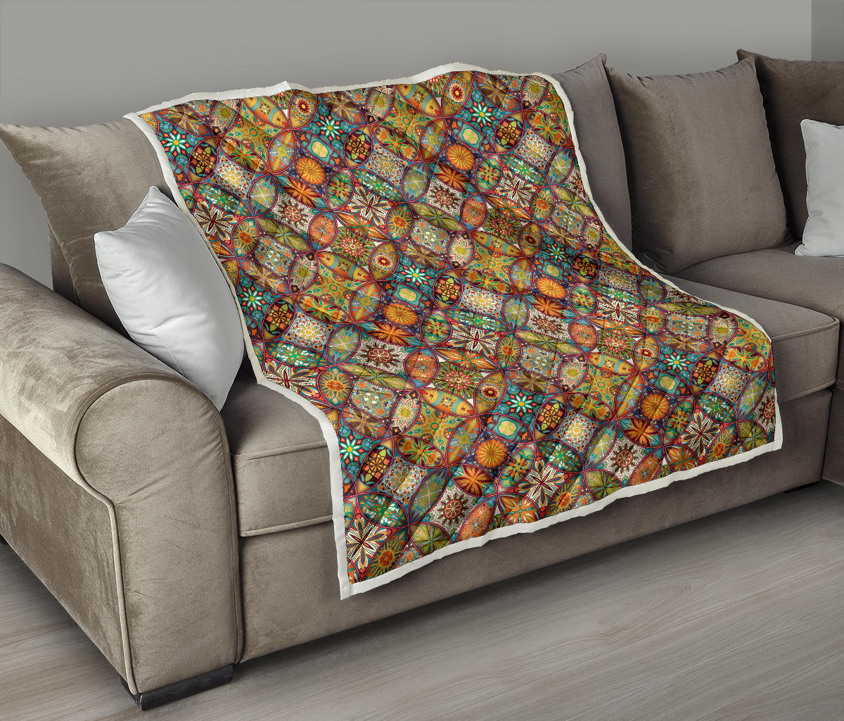 Mandala Flower Themed Design Print Quilt Bedspread