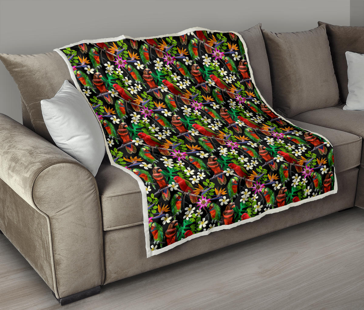 Parrot Design Print Quilt Bedspread