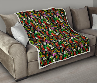 Parrot Design Print Quilt Bedspread