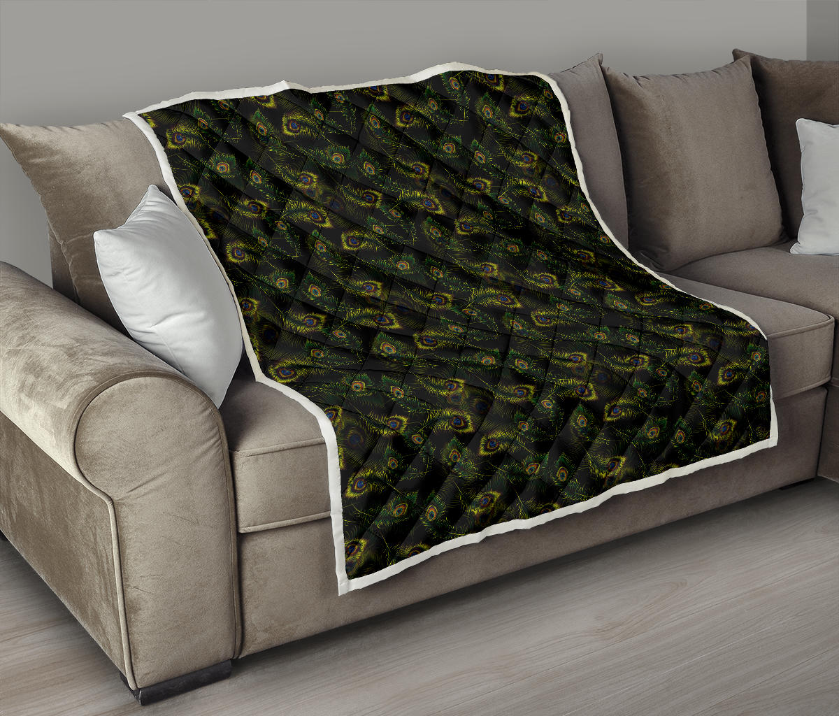 Peacock Feather Pattern Design Print Quilt Bedspread