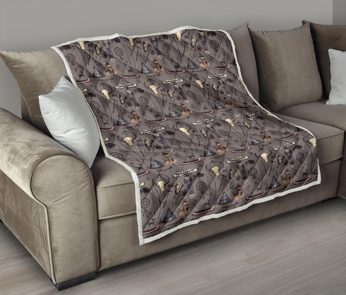Native Indian life Design Print Quilt Bedspread