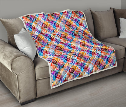 Peace Sign Patchwork Design Print Quilt Bedspread