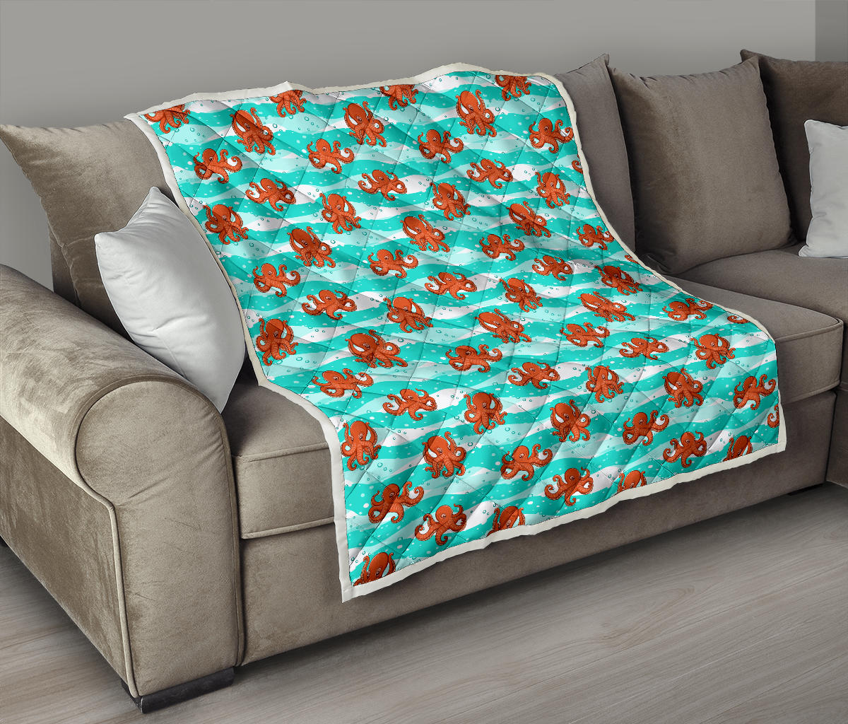 Octopus Cute Design Print Themed Quilt Bedspread