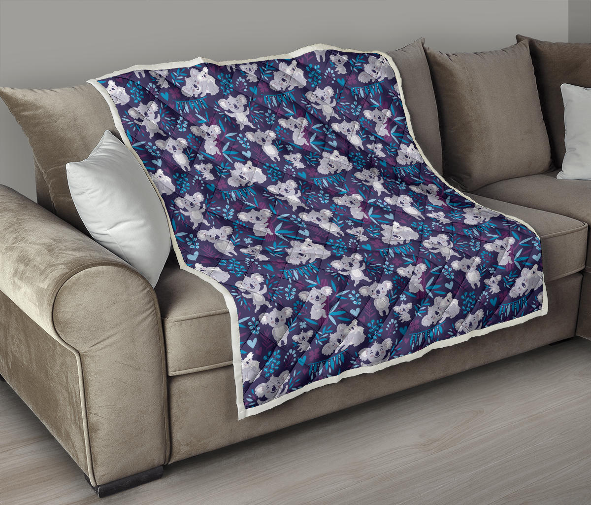 Koala Cute Themed Design Print Quilt Bedspread