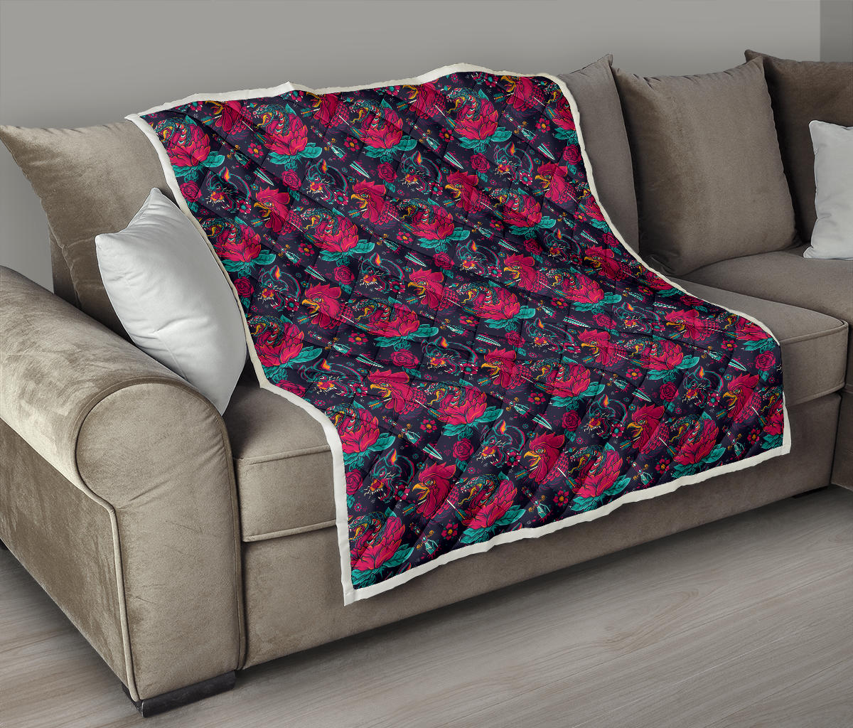 Old School Tattoo Print Quilt Bedspread