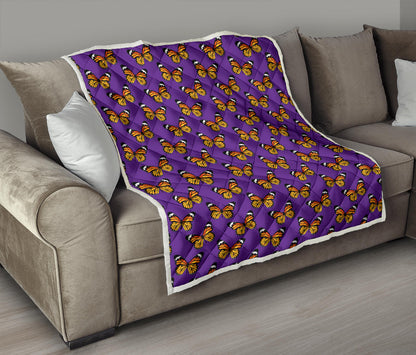 Monarch Butterfly Purple Print Pattern Quilt Bedspread
