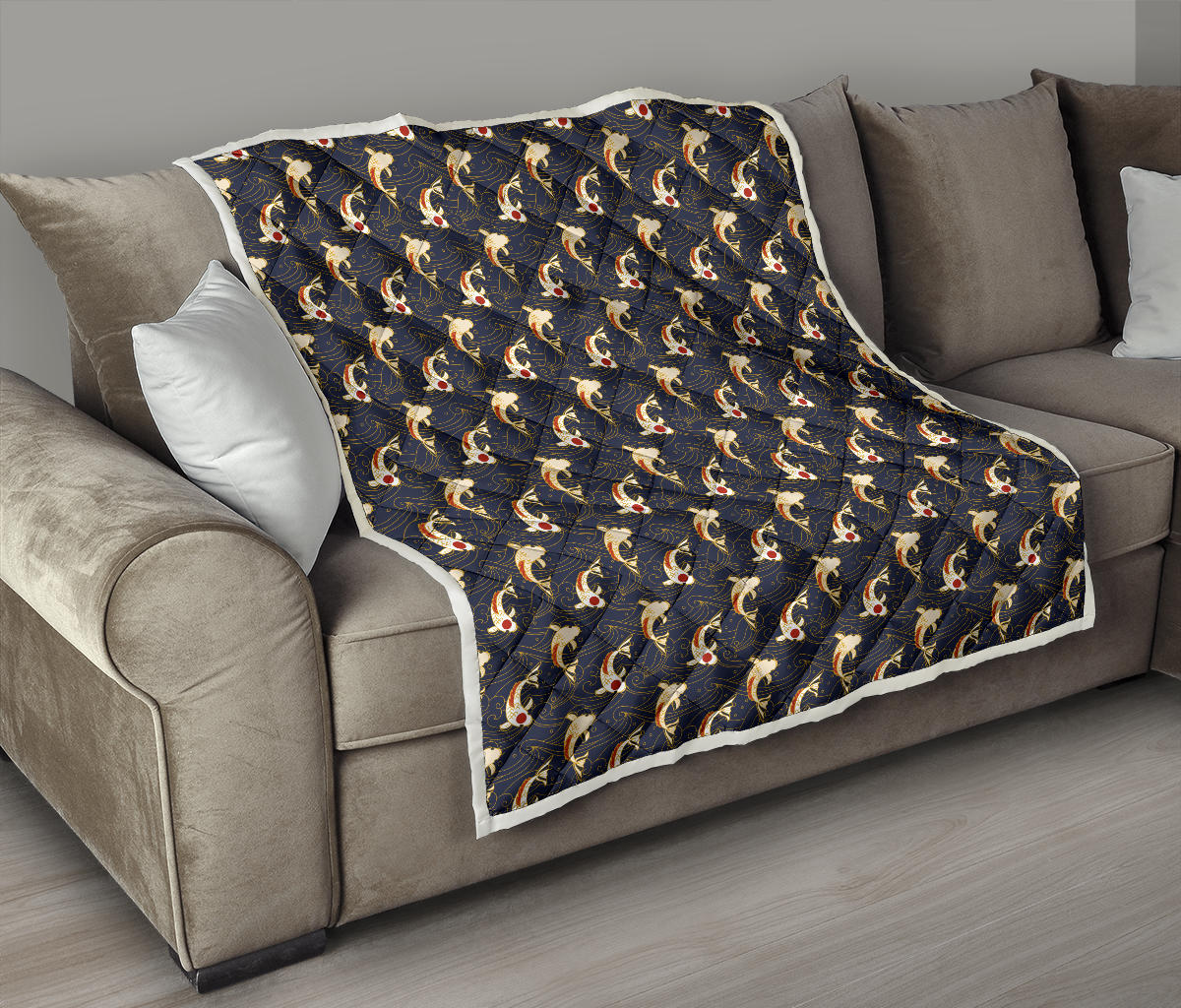 Koi Carp Japanese Design Themed Print Quilt Bedspread