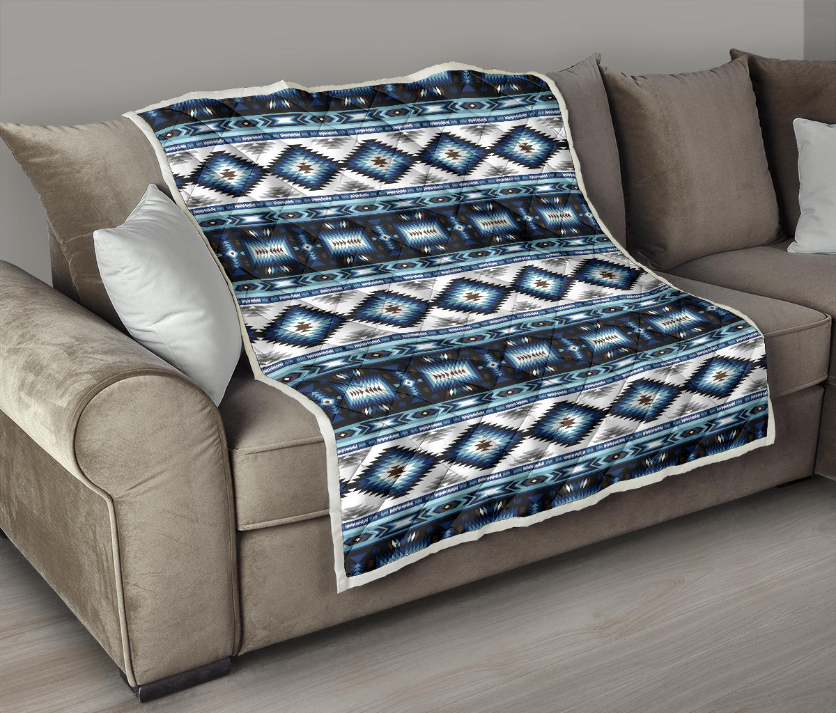 Navajo Dark Blue Print Pattern Quilt Bedspread