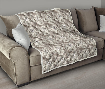 Nautical Map Design Themed Print Quilt Bedspread