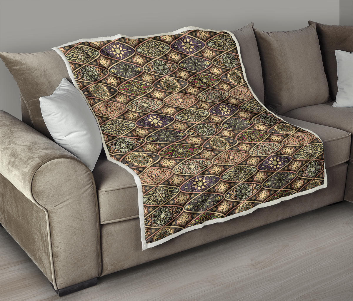 Mandala Motif Themed Design Print Quilt Bedspread