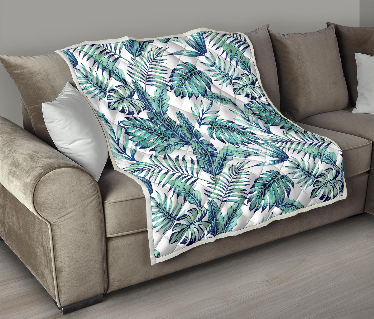 Pattern Tropical Palm Leaves Quilt Bedspread