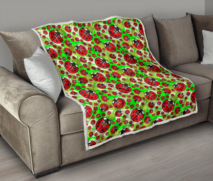 Ladybug with Leaf Print Pattern Quilt Bedspread