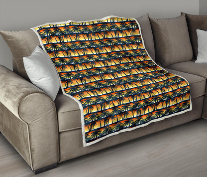 Palm Tree Sunset Design Print Quilt Bedspread
