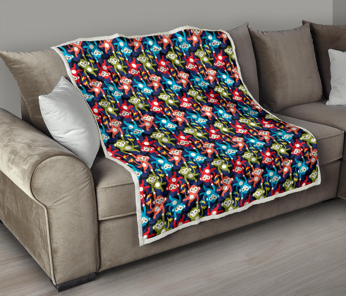 Monkey Colorful Design Themed Print Quilt Bedspread