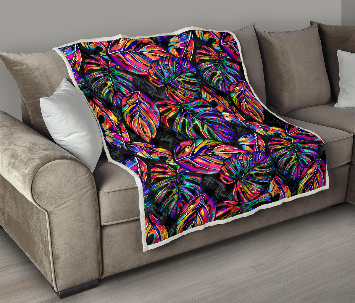 Neon Color Tropical Palm Leaves Quilt Bedspread