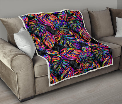 Neon Color Tropical Palm Leaves Quilt Bedspread