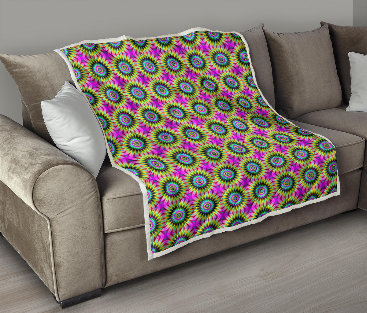 Optical illusion Flower Rainbow Style Quilt Bedspread