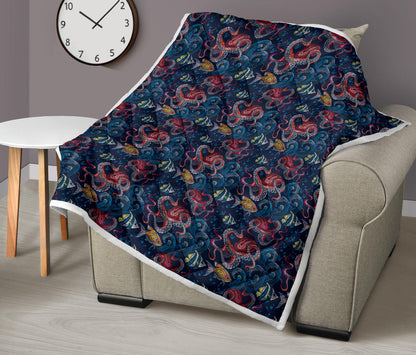 Octopus Deep Sea Print Themed Quilt Bedspread