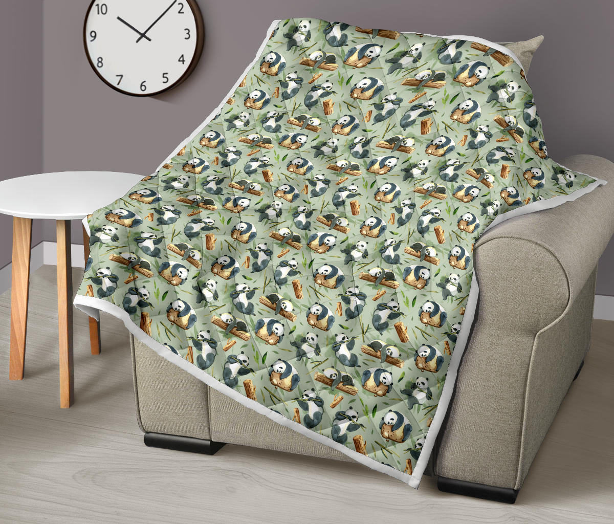 Panda Bear Design Bamboo Print Quilt Bedspread