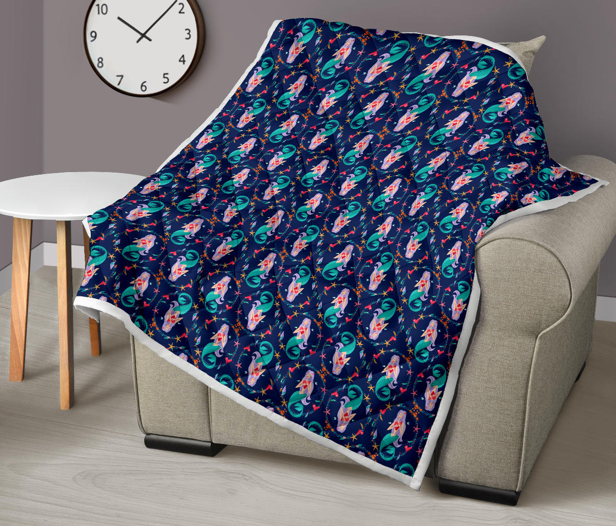 Mermaid Girl Cute Design Print Quilt Bedspread