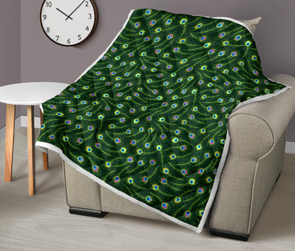 Peacock Feather Green Design Print Quilt Bedspread