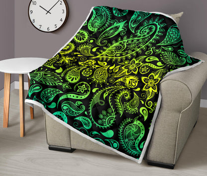 Paisley Green Design Print Quilt Bedspread