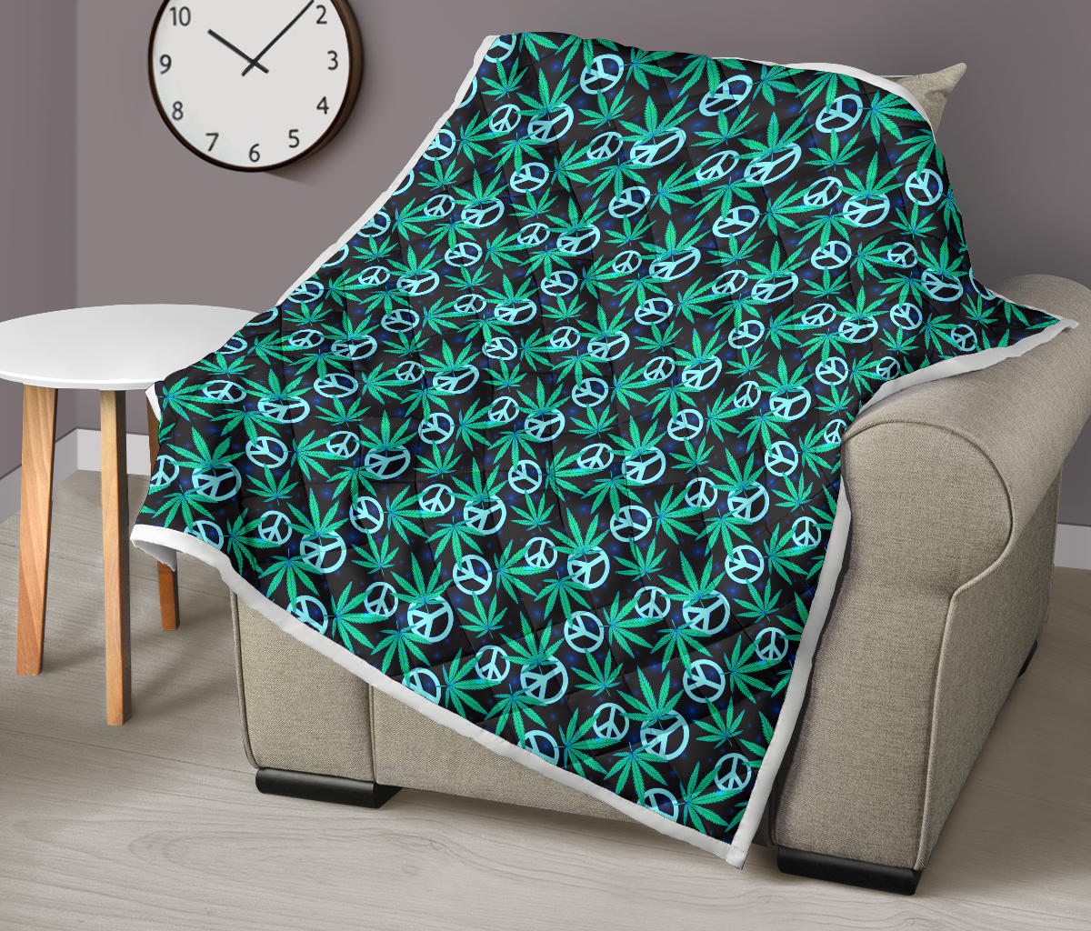 Peace Sign Themed Design Print Quilt Bedspread