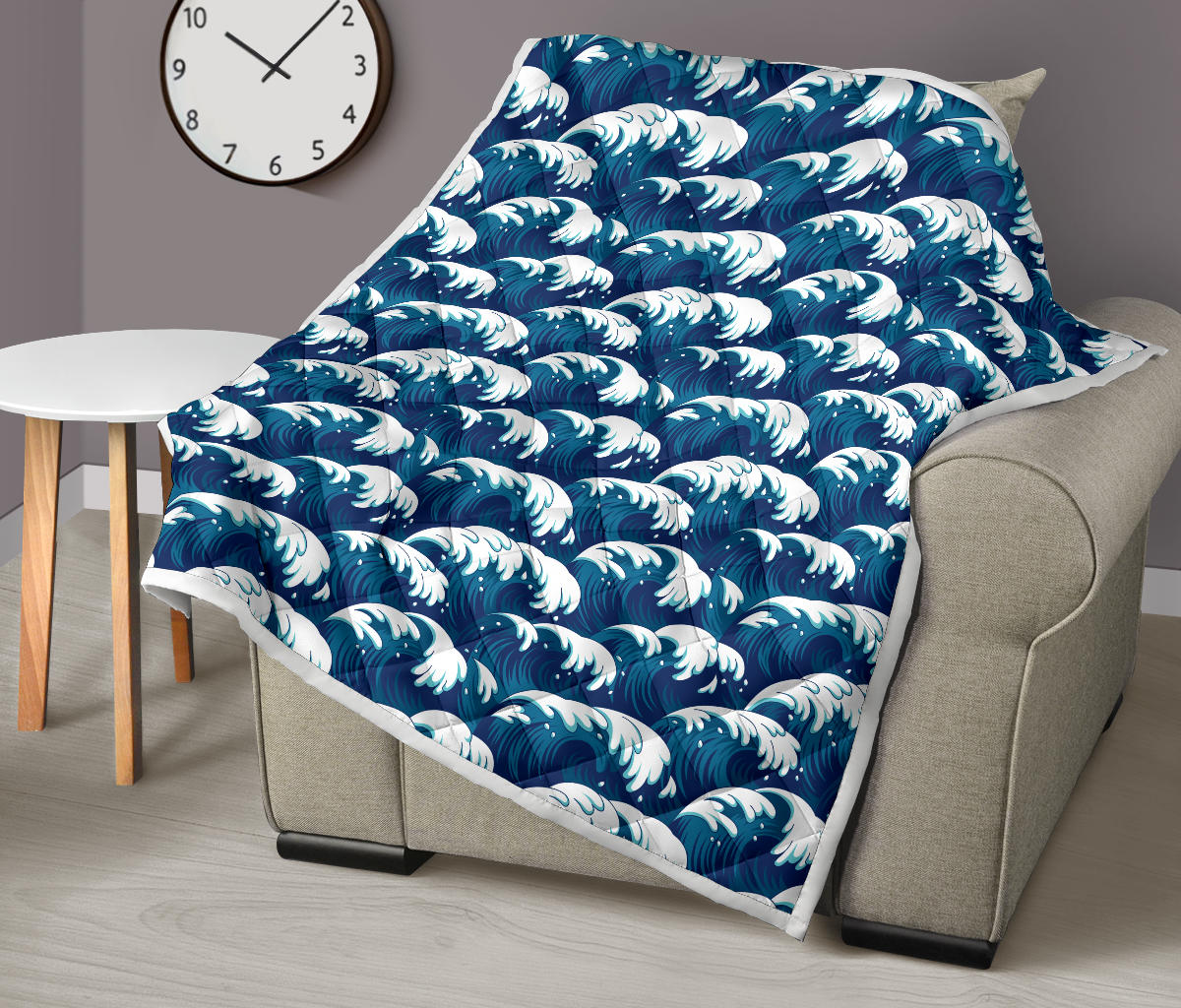 Ocean Wave Pattern Print Quilt Bedspread