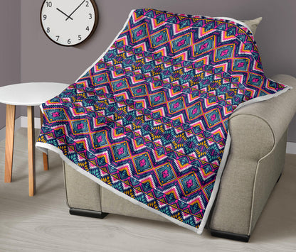Indian Navajo Pink Themed Design Print Quilt Bedspread