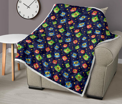Owl with Star Themed Design Print Quilt Bedspread