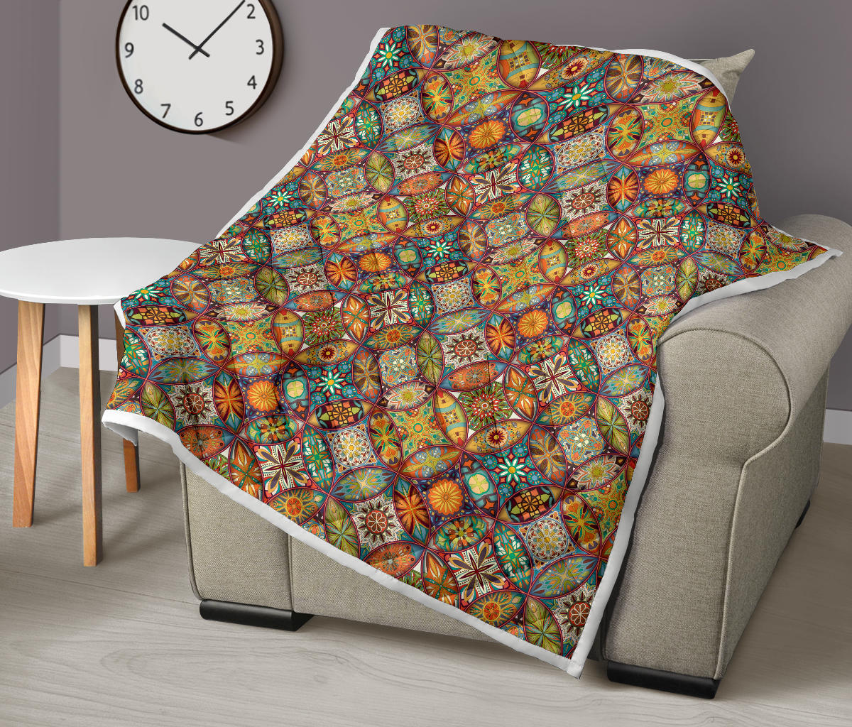Mandala Flower Themed Design Print Quilt Bedspread