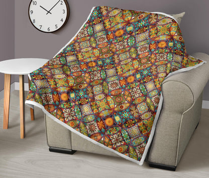 Mandala Flower Themed Design Print Quilt Bedspread
