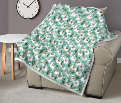 Llama with Cactus Themed Print Quilt Bedspread