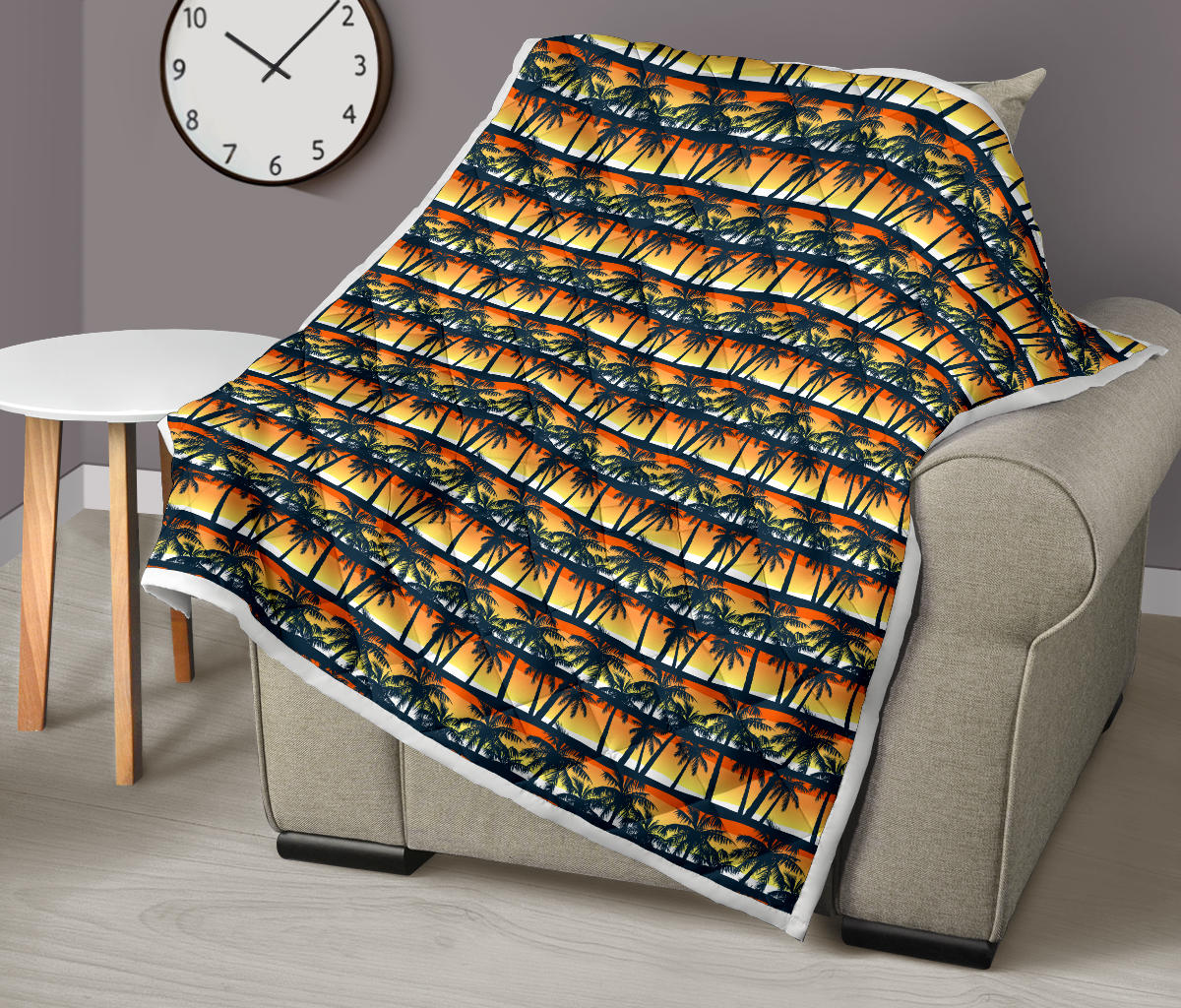 Palm Tree Sunset Design Print Quilt Bedspread