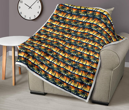 Palm Tree Sunset Design Print Quilt Bedspread