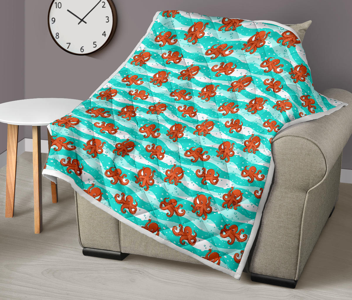 Octopus Cute Design Print Themed Quilt Bedspread