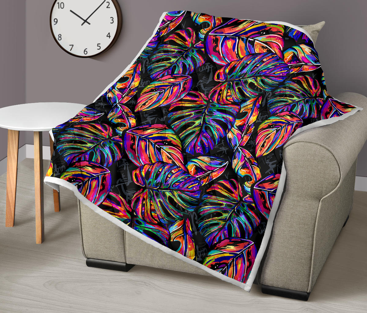 Neon Color Tropical Palm Leaves Quilt Bedspread
