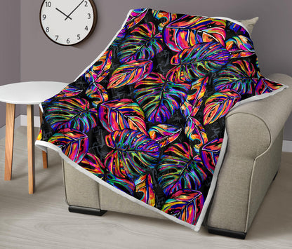 Neon Color Tropical Palm Leaves Quilt Bedspread