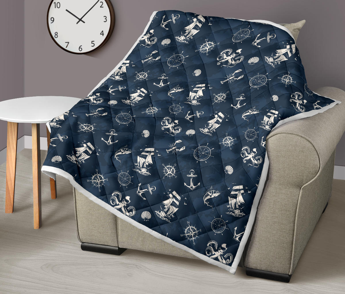 Nautical Sea Themed Print Quilt Bedspread