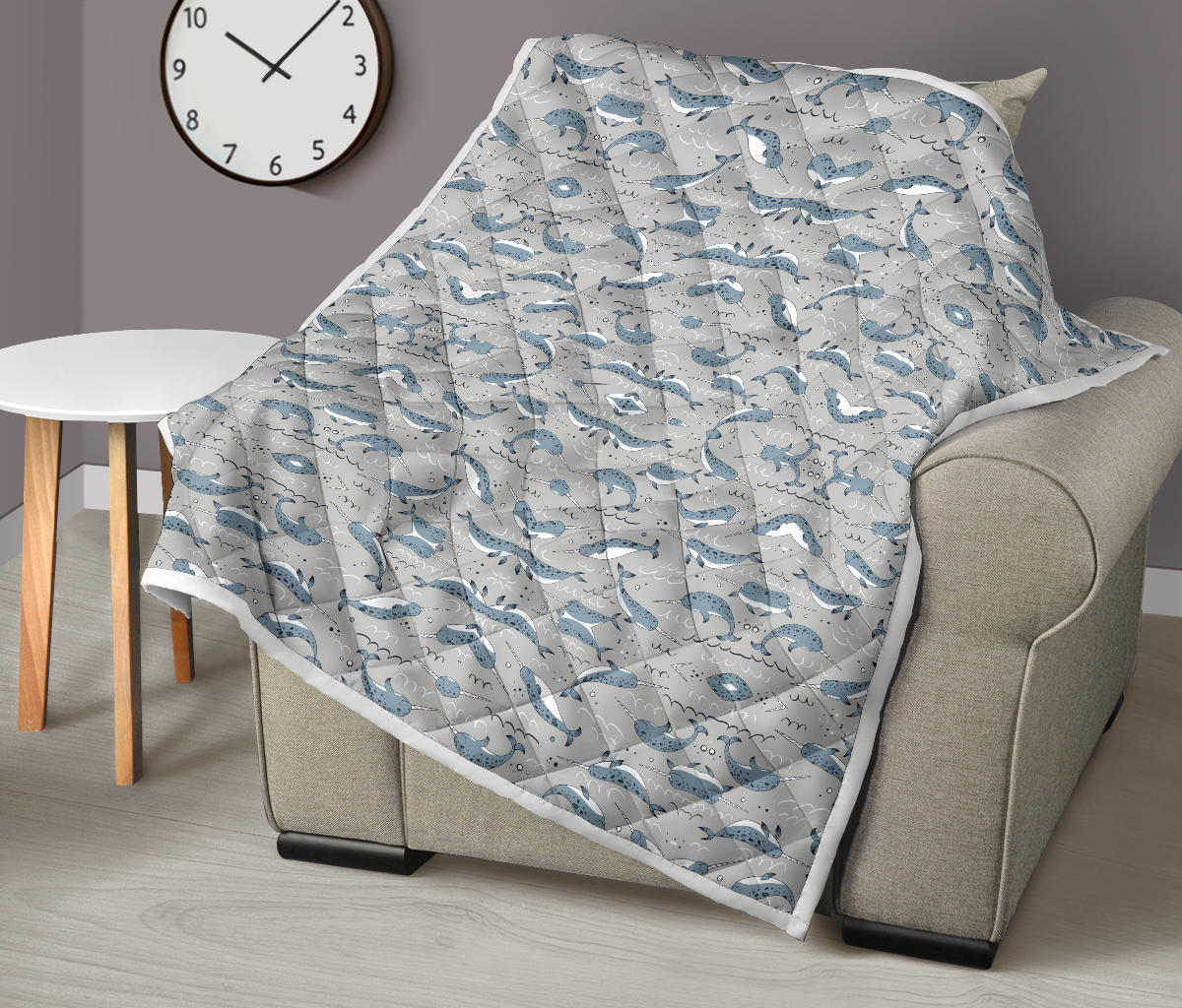 Narwhal Pattern Print Quilt Bedspread